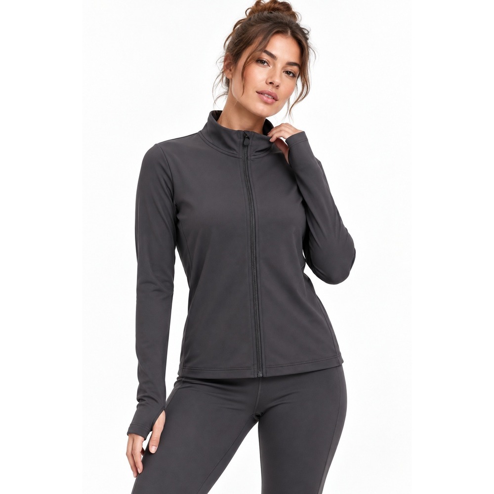 HM Move SoftMove Gray Full Zip Athletic Jacket Thumbholes Large NWT